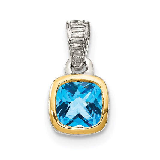 Shey Couture Sterling Silver Rhod-plated with 14k Accent Polished Cushion-cut Light Swiss Blue Topaz Pendant