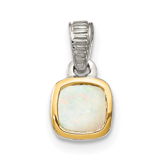 Shey Couture Sterling Silver Rhodium plated with 14k Accent Polished Cushion-cut Milky Opal Pendant