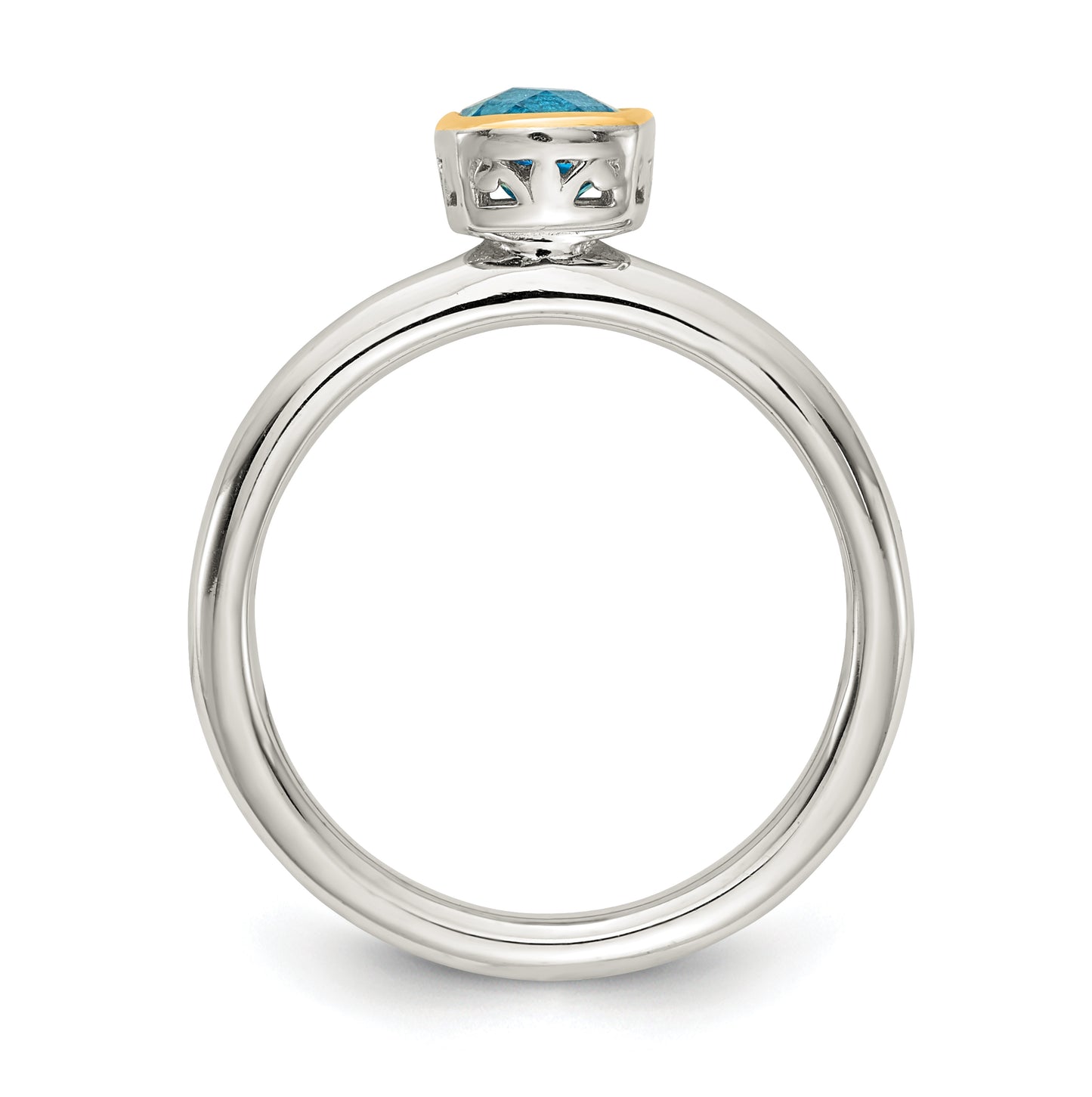 Shey Couture Sterling Silver Rhodium plated with 14k Accent Polished Cushion-cut Light Swiss Blue Topaz Ring, Size 7