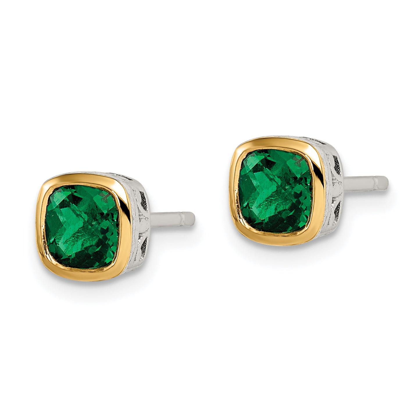 Shey Couture Sterling Silver Rhodium plated with 14k Accent Created Emerald Square Stud Earrings