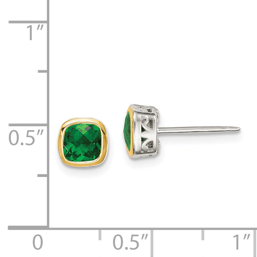 Shey Couture Sterling Silver Rhodium plated with 14k Accent Created Emerald Square Stud Earrings