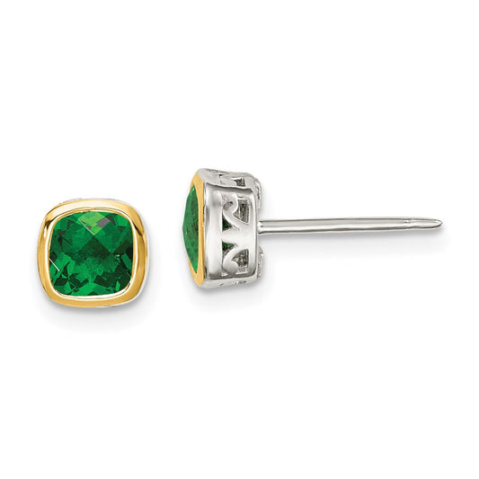 Shey Couture Sterling Silver Rhodium plated with 14k Accent Created Emerald Square Stud Earrings