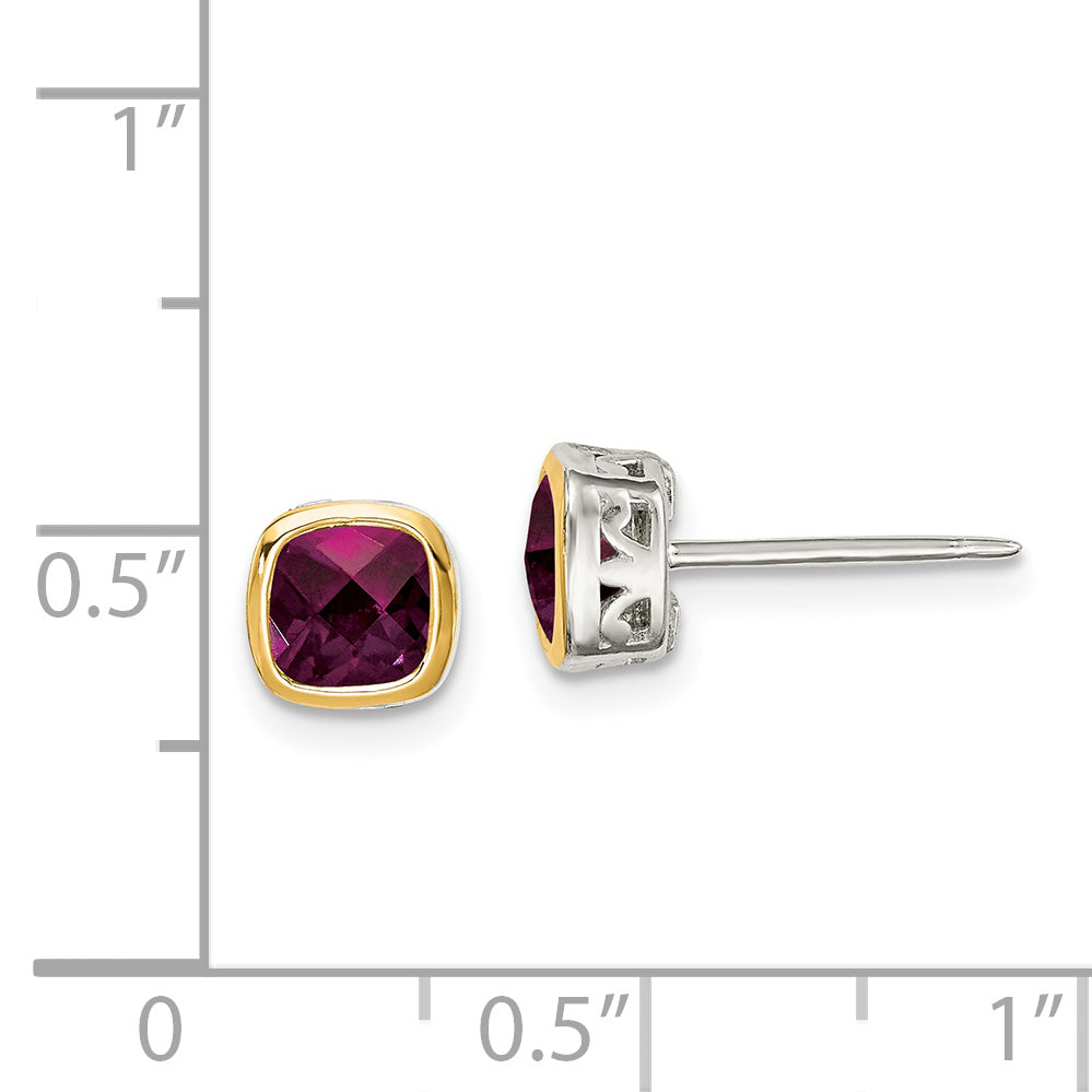 Shey Couture Sterling Silver Rhodium plated with 14k Accent Rhodolite Garnet Square Stud Earrings