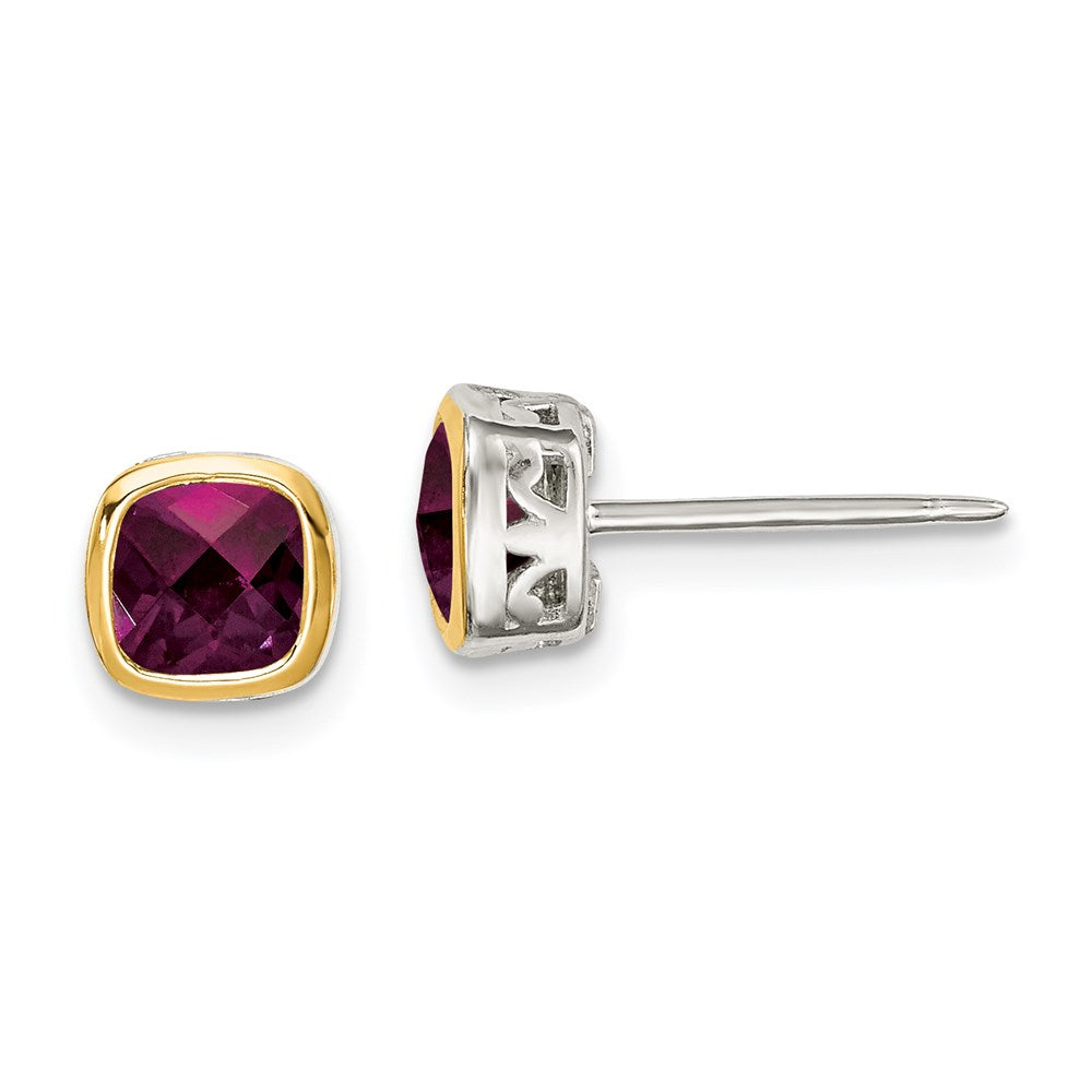 Shey Couture Sterling Silver Rhodium plated with 14k Accent Rhodolite Garnet Square Stud Earrings