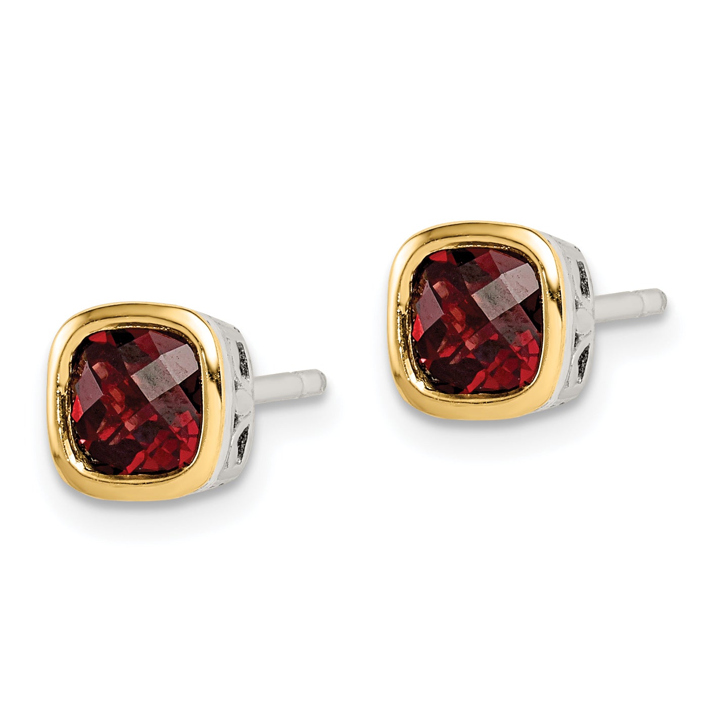 Shey Couture Sterling Silver Rhodium plated with 14k Accent Garnet Square Stud Earrings