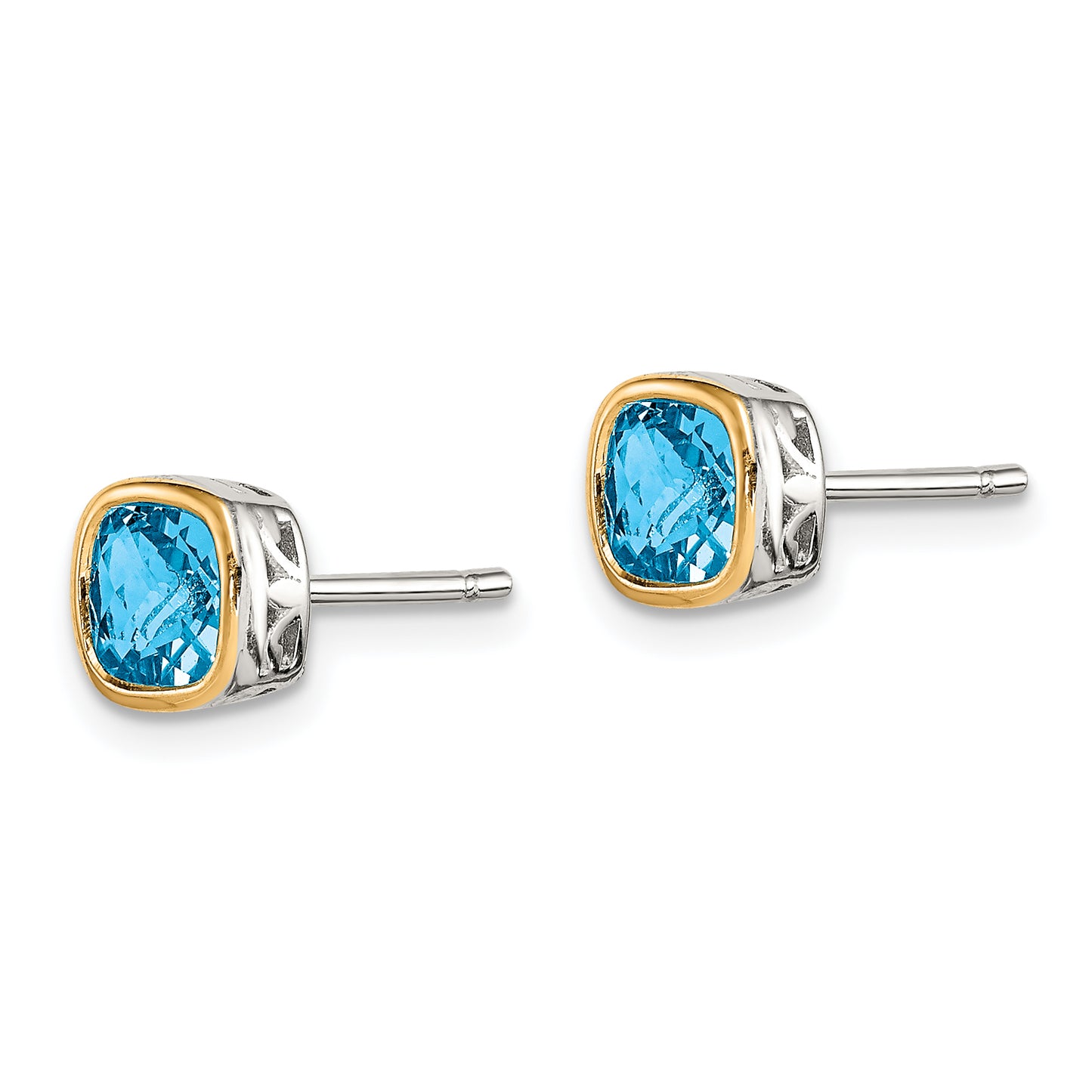 Shey Couture Sterling Silver Rhodium plated with 14k Accent Light Swiss Blue Topaz Square Stud Earrings