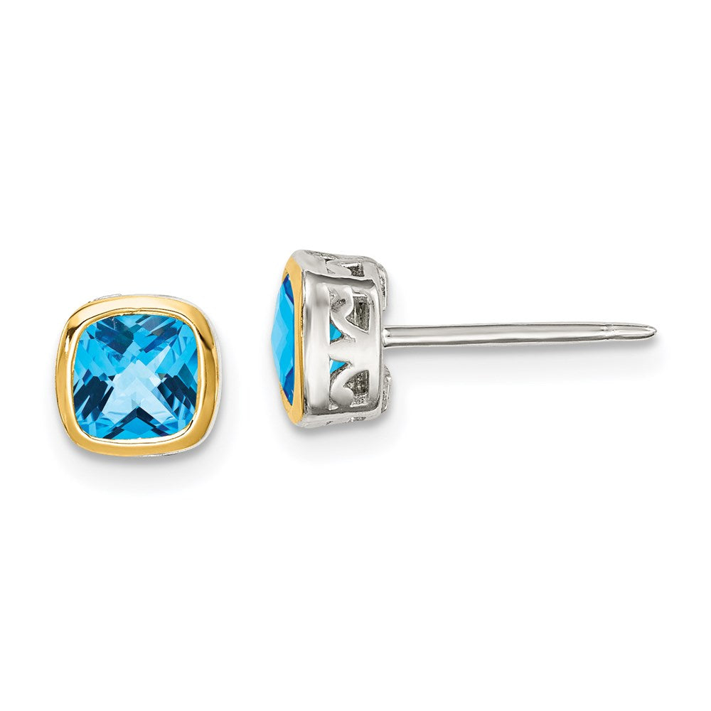 Shey Couture Sterling Silver Rhodium plated with 14k Accent Light Swiss Blue Topaz Square Stud Earrings