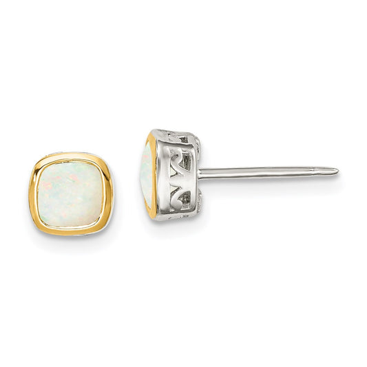 Shey Couture Sterling Silver Rhodium plated with 14k Accent Milky Opal Square Stud Earrings