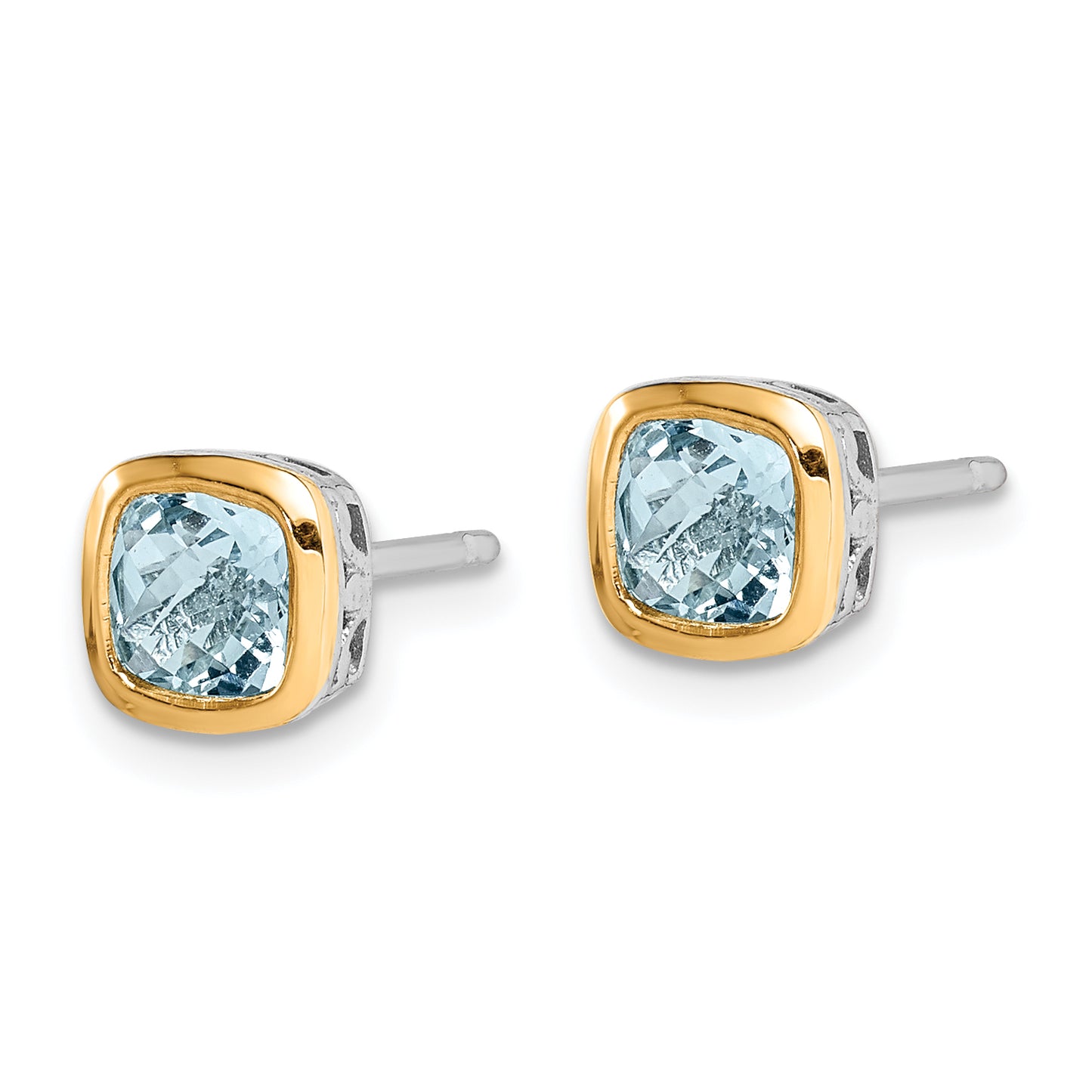 Shey Couture Sterling Silver Rhodium plated with 14k Accent Aquamarine Square Stud Earrings