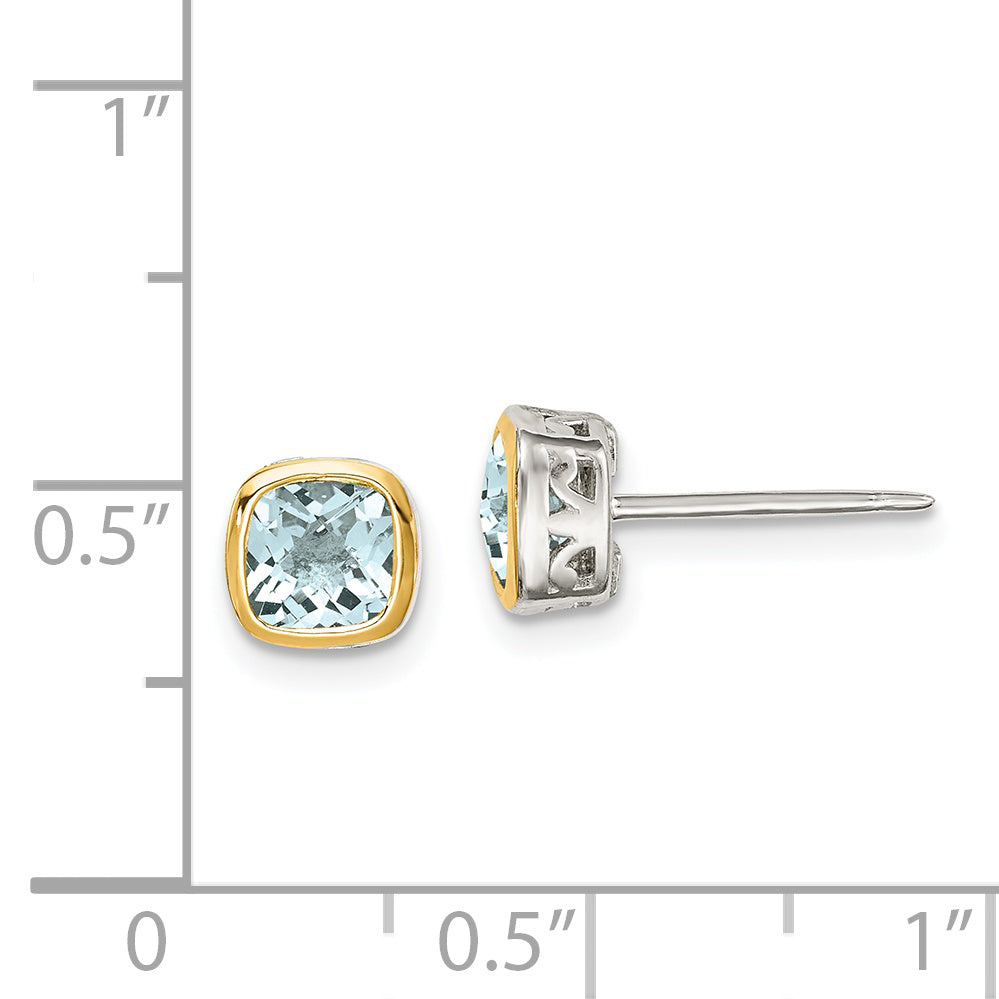 Shey Couture Sterling Silver Rhodium plated with 14k Accent Aquamarine Square Stud Earrings