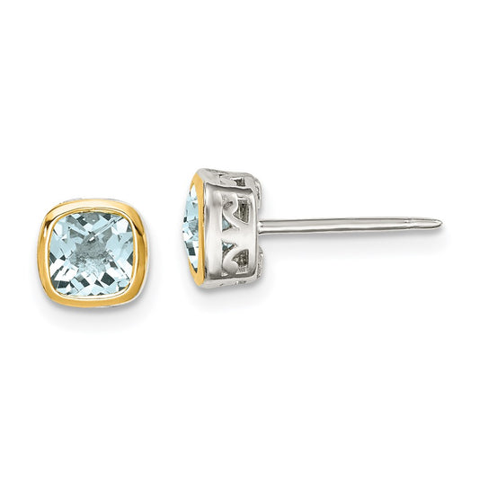 Shey Couture Sterling Silver Rhodium plated with 14k Accent Aquamarine Square Stud Earrings