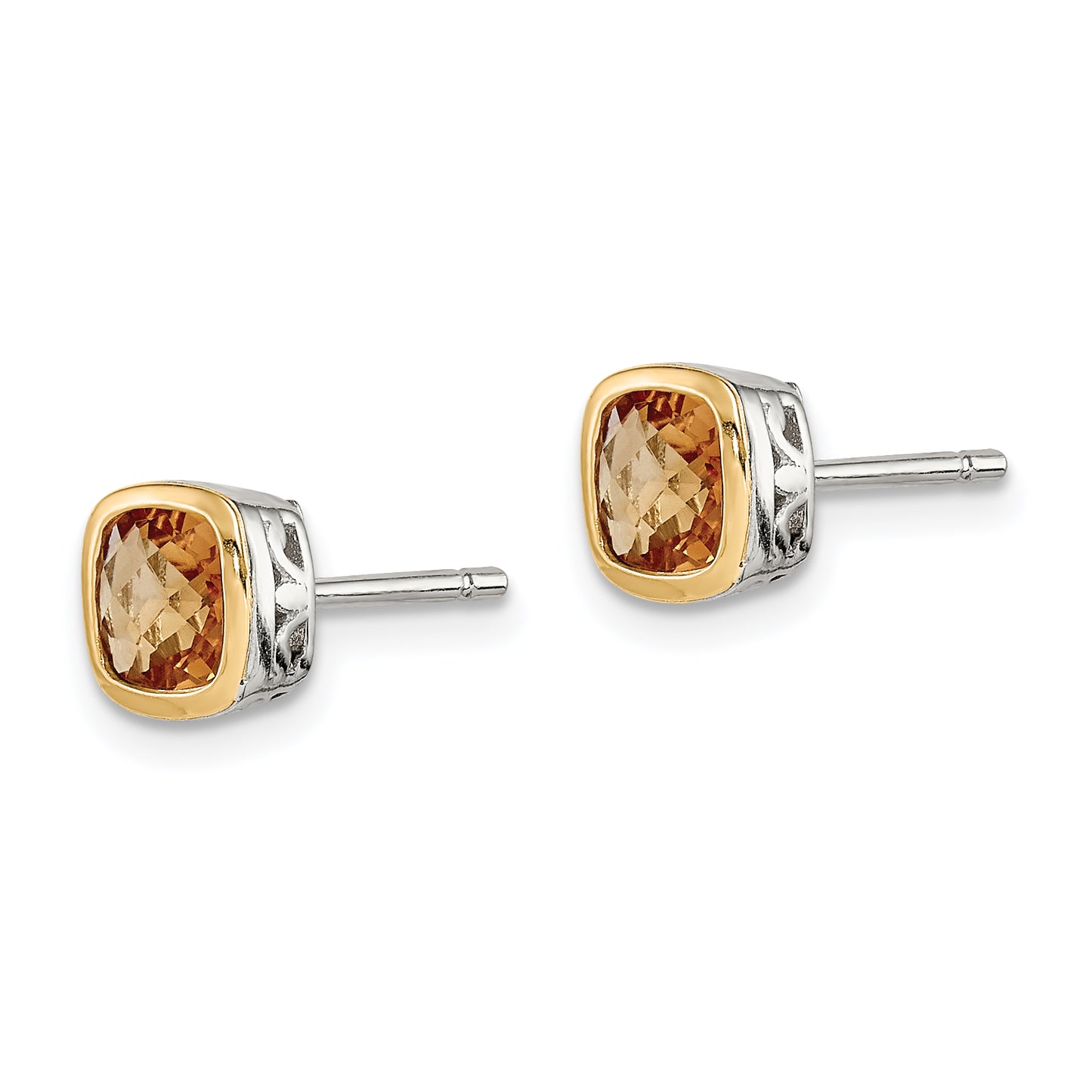 Shey Couture Sterling Silver Rhodium plated with 14k Accent Citrine Square Stud Earrings