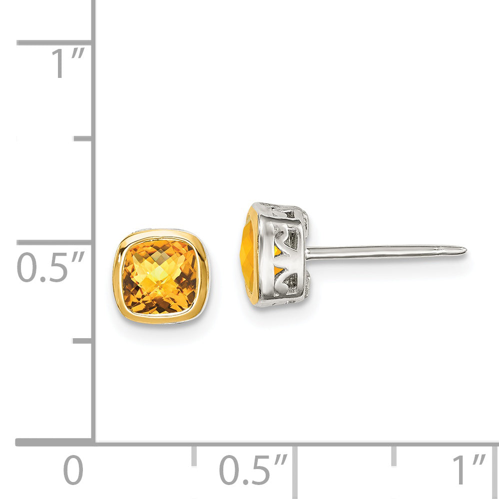 Shey Couture Sterling Silver Rhodium plated with 14k Accent Citrine Square Stud Earrings