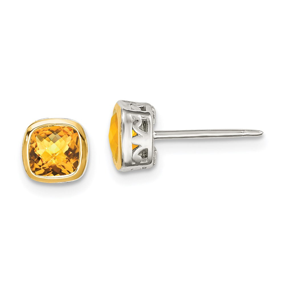 Shey Couture Sterling Silver Rhodium plated with 14k Accent Citrine Square Stud Earrings