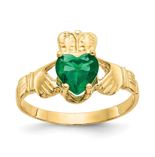 14K Yellow Gold May Cubic Zirconia Birthstone Claddagh Ring