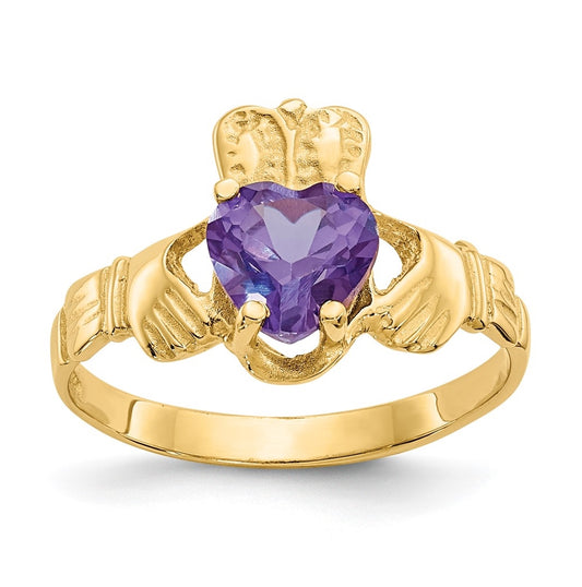 14K Yellow Gold June Cubic Zirconia Birthstone Claddagh Ring