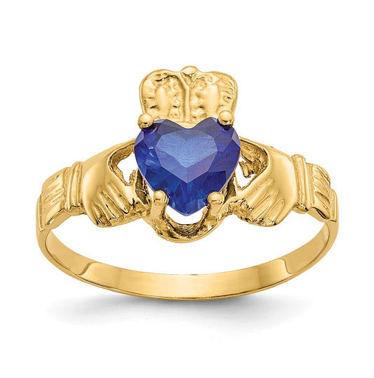 14K Yellow Gold September Cubic Zirconia Birthstone Claddagh Ring