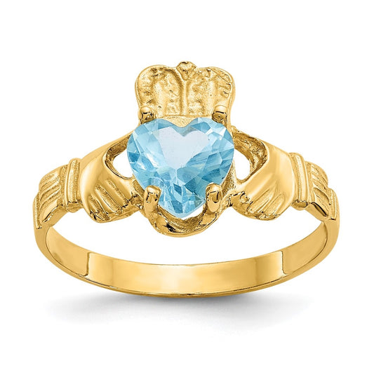 14K Yellow Gold December Cubic Zirconia Birthstone Claddagh Ring