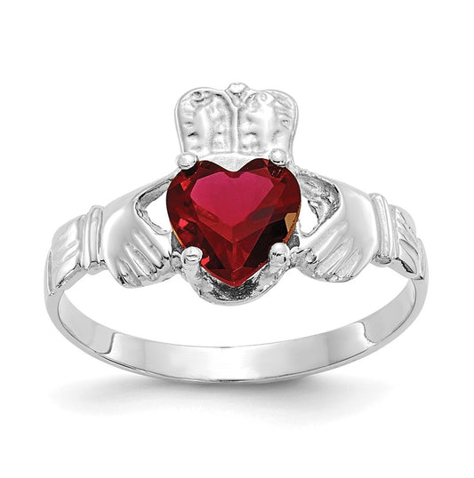 14k White Gold January Cubic Zirconia Birthstone Claddagh Ring