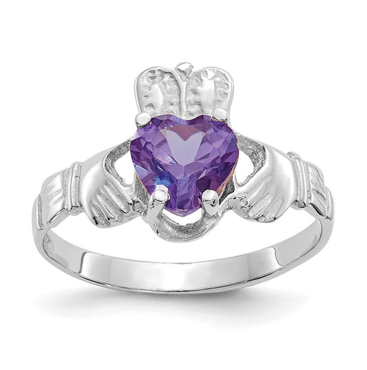 14k White Gold June Cubic Zirconia Birthstone Claddagh Ring