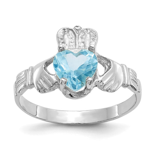 14k White Gold December Cubic Zirconia Birthstone Claddagh Ring