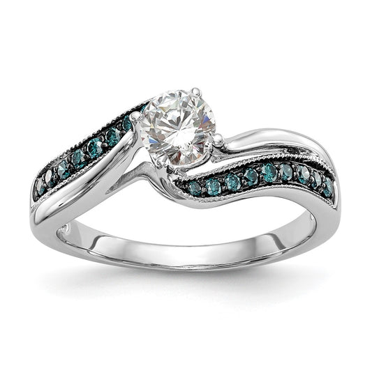 14k White Gold By-Pass (Holds 1/3 carat (4.3mm) Round Center) 1/6 carat Blue Diamond Semi-mount Engagement Ring