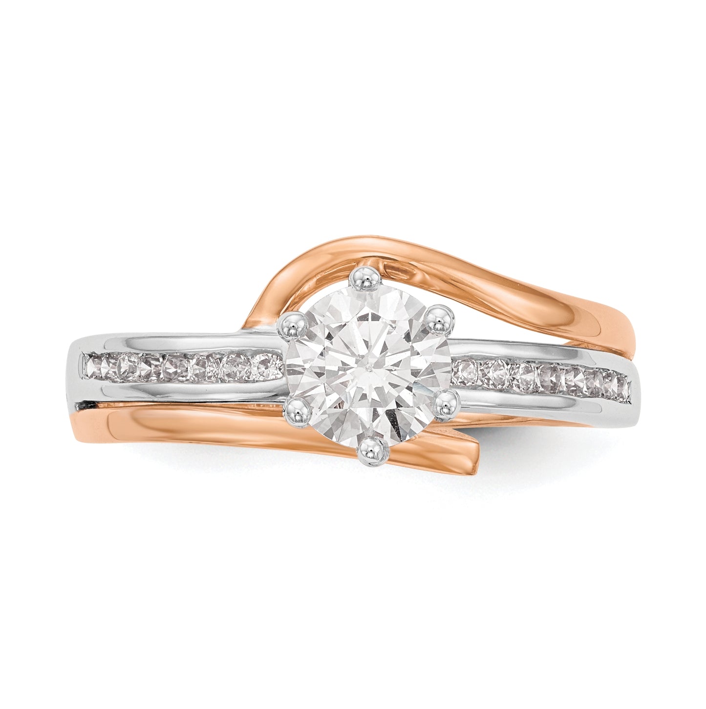 14k White and Rose Gold By-Pass Peg Set 1/6 carat Diamond Semi-mount Engagement Ring