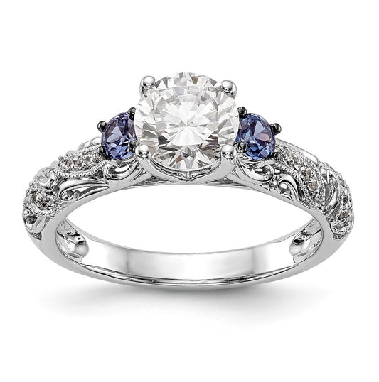 14K White Gold Blue & White Diamond Semi-Mount Engagement Ring