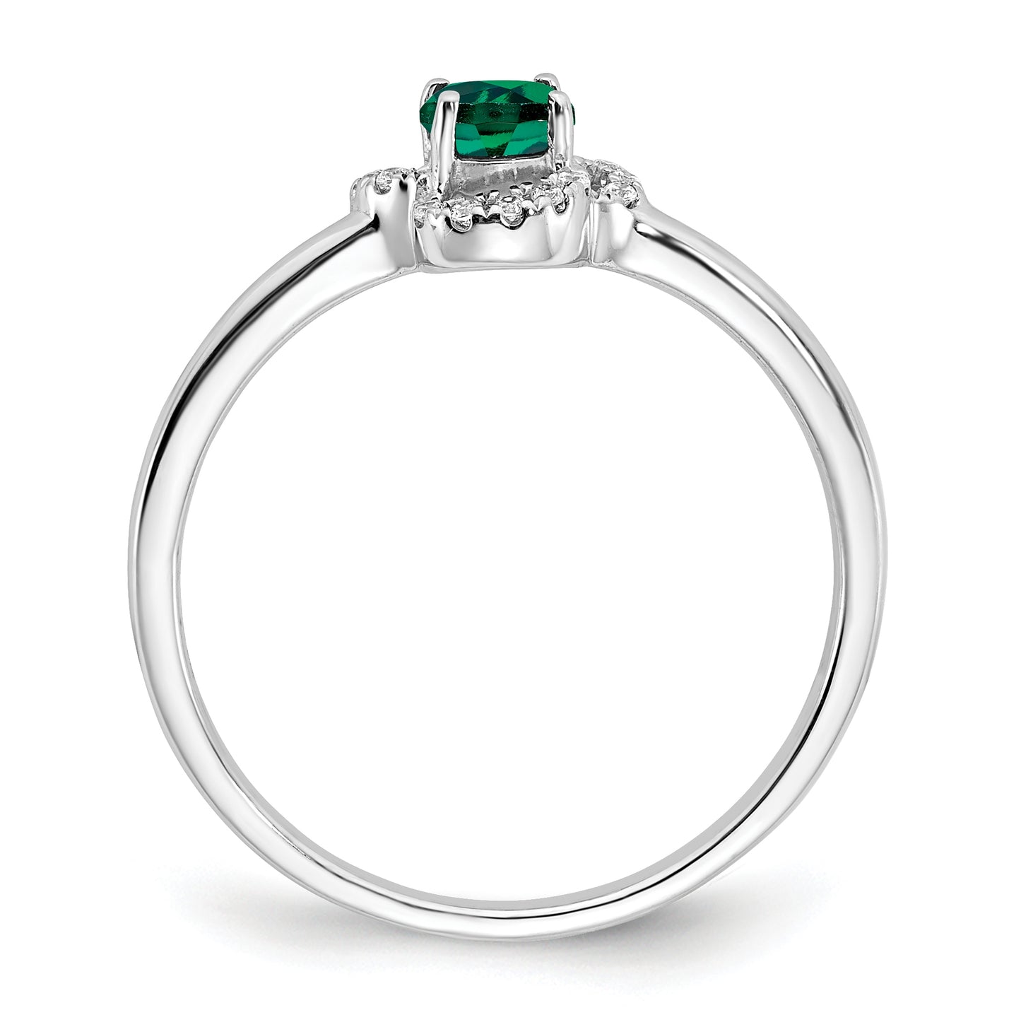 10k White Gold Created Emerald and Diamond Ring