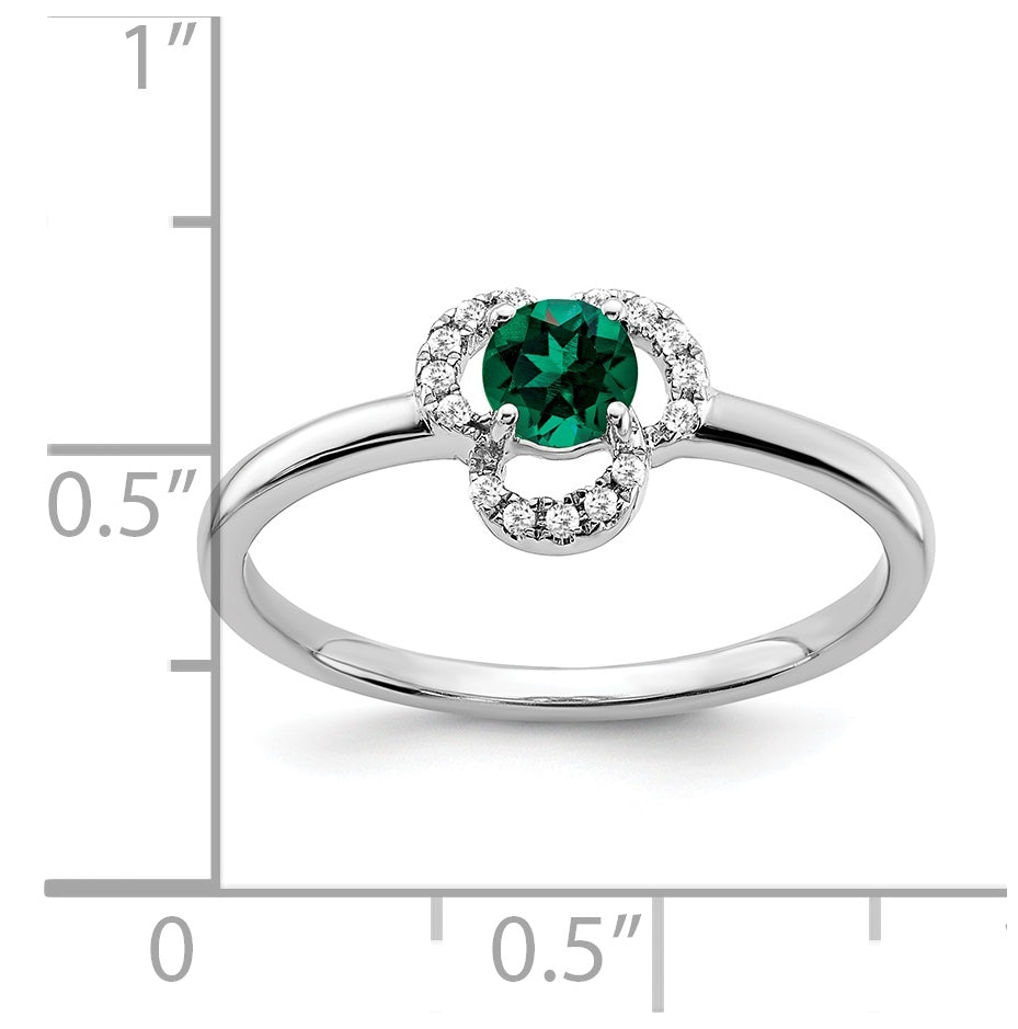 10k White Gold Created Emerald and Diamond Ring