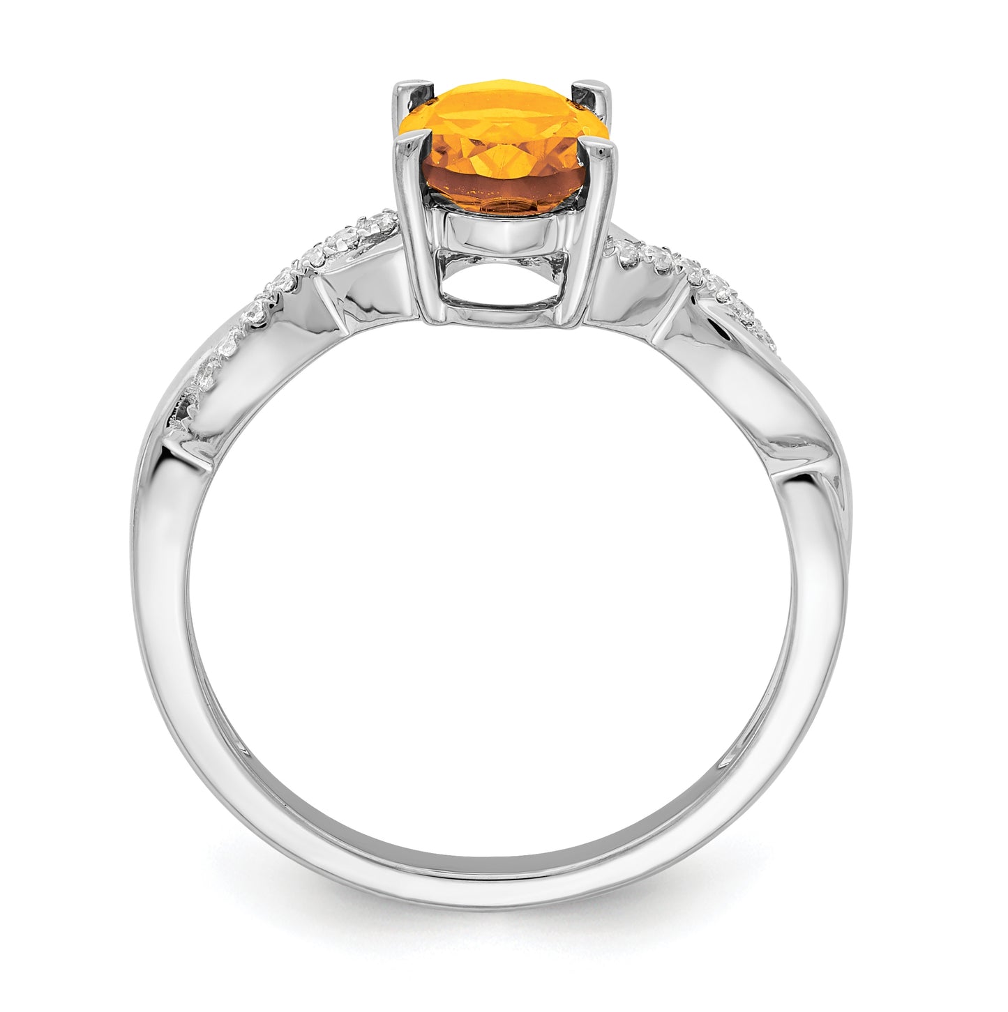 14k White Gold Oval Citrine and Diamond Ring, Size 7