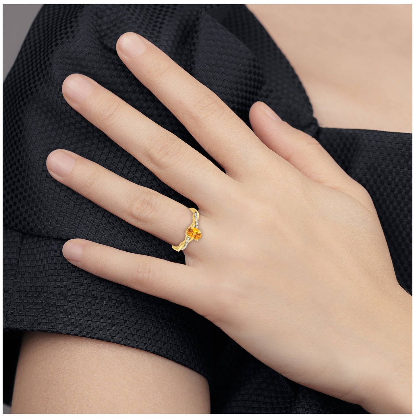 10K Yellow Gold Oval Citrine and Diamond Ring, Size 7