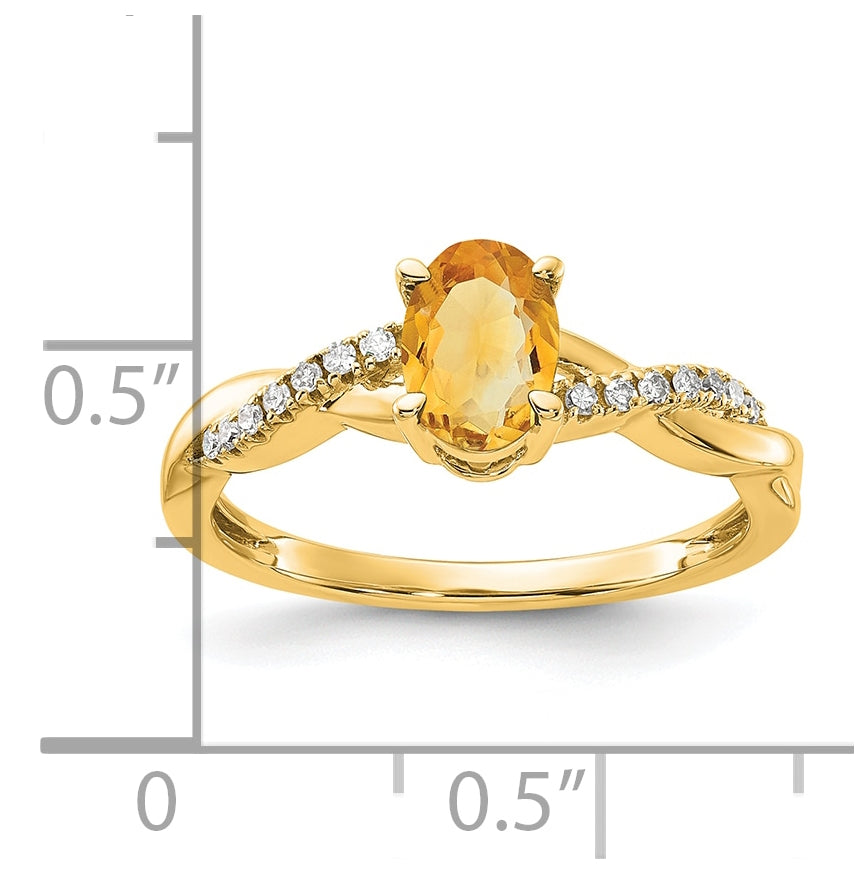 10K Yellow Gold Oval Citrine and Diamond Ring, Size 7