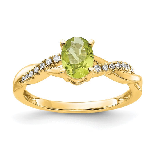 10K Yellow Gold Oval Peridot and Diamond Ring, Size 6