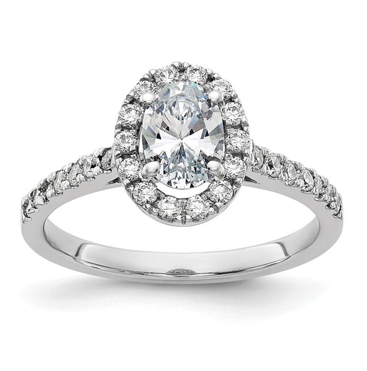 14K White Gold 1 1/3ct. D E F Pure Light Oval Halo Moissanite Engagement Ring, Size 5