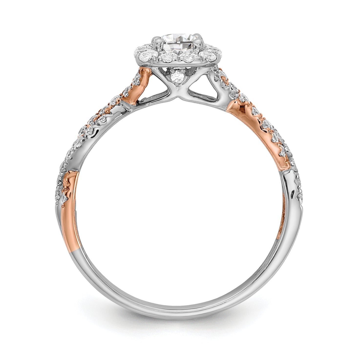 14k White and Rose Gold Halo Plus (Holds 1/3 carat (4.5mm) Round Center) 3/8 carat Diamond Semi-mount Engagement Ring