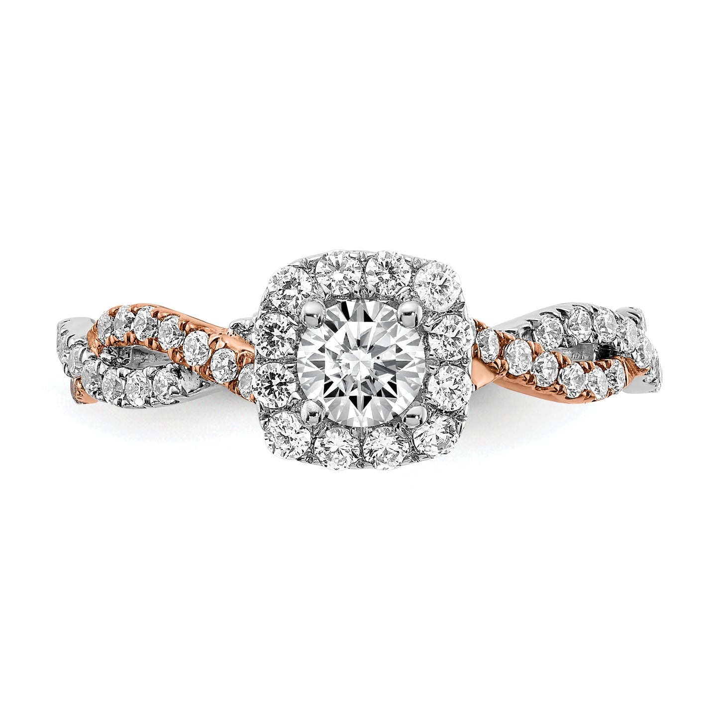 14k White and Rose Gold Halo Plus (Holds 1/3 carat (4.5mm) Round Center) 3/8 carat Diamond Semi-mount Engagement Ring