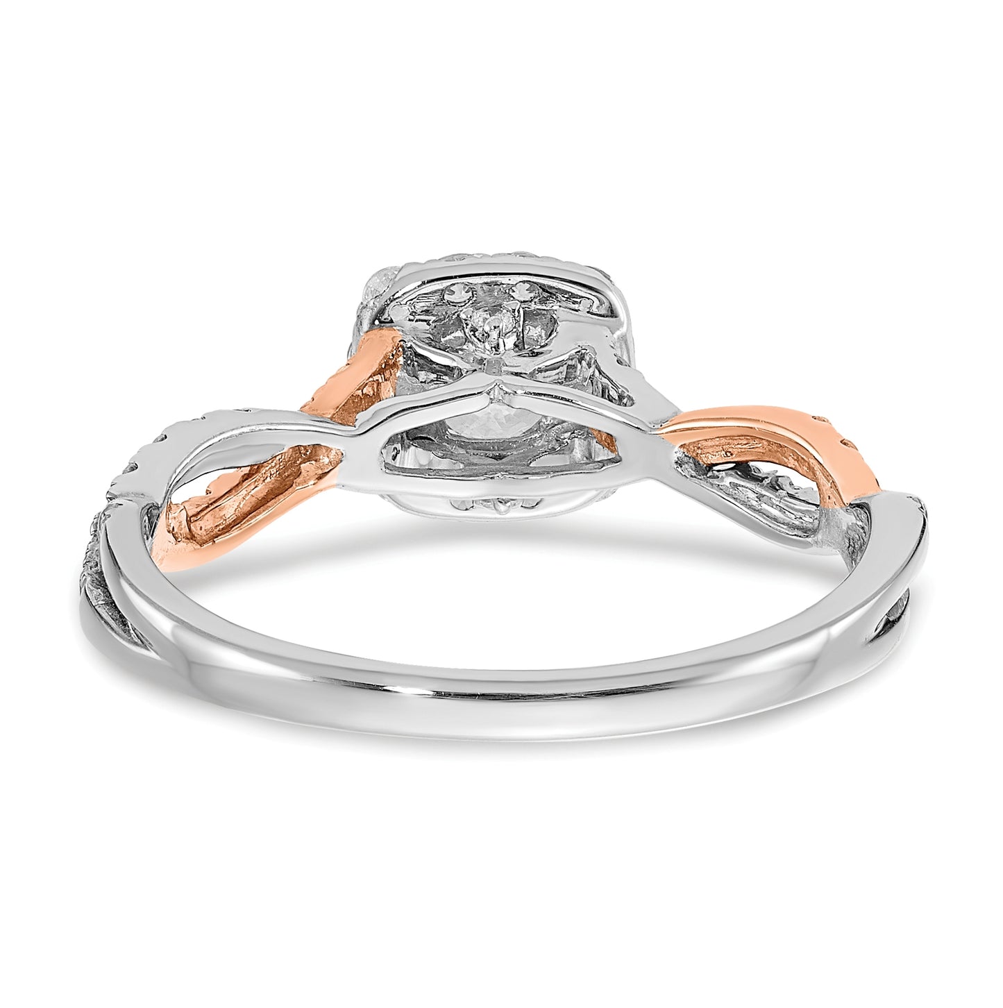 14k White and Rose Gold Halo Plus (Holds 1/3 carat (4.5mm) Round Center) 3/8 carat Diamond Semi-mount Engagement Ring