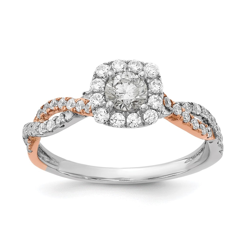 14k White and Rose Gold Halo Plus (Holds 1/3 carat (4.5mm) Round Center) 3/8 carat Diamond Semi-mount Engagement Ring