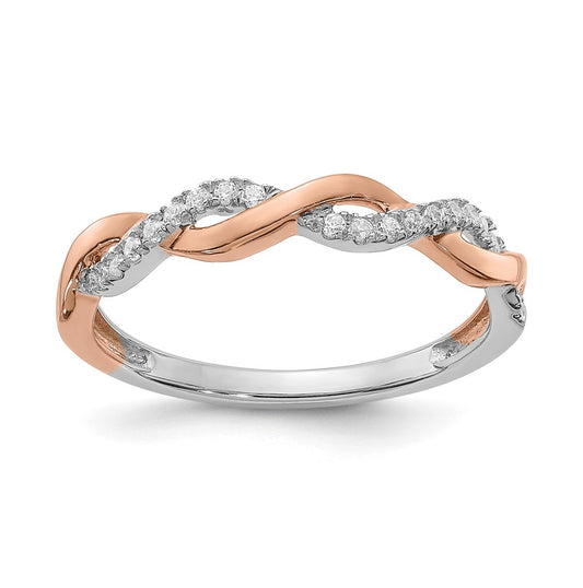 14k White and Rose Gold Criss-Cross 1/8 carat Diamond Complete Wedding Band