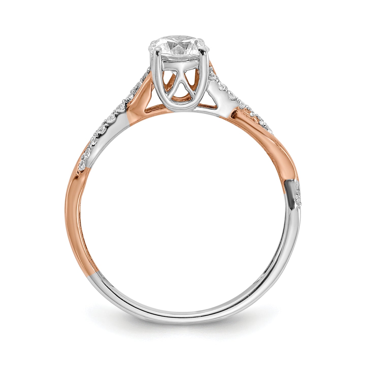 14k White and Rose Gold Criss-Cross (Holds 1/2 carat (5.2mm) Round Center) 1/8 carat Diamond Semi-mount Engagement Ring