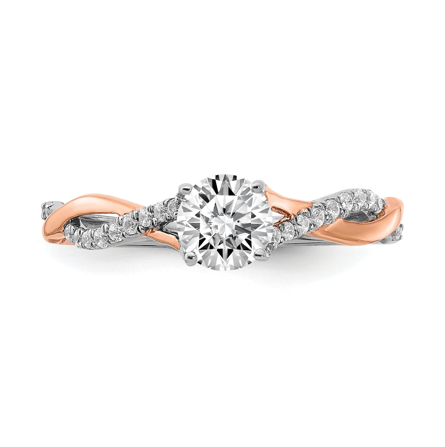 14k White and Rose Gold Criss-Cross (Holds 1/2 carat (5.2mm) Round Center) 1/8 carat Diamond Semi-mount Engagement Ring