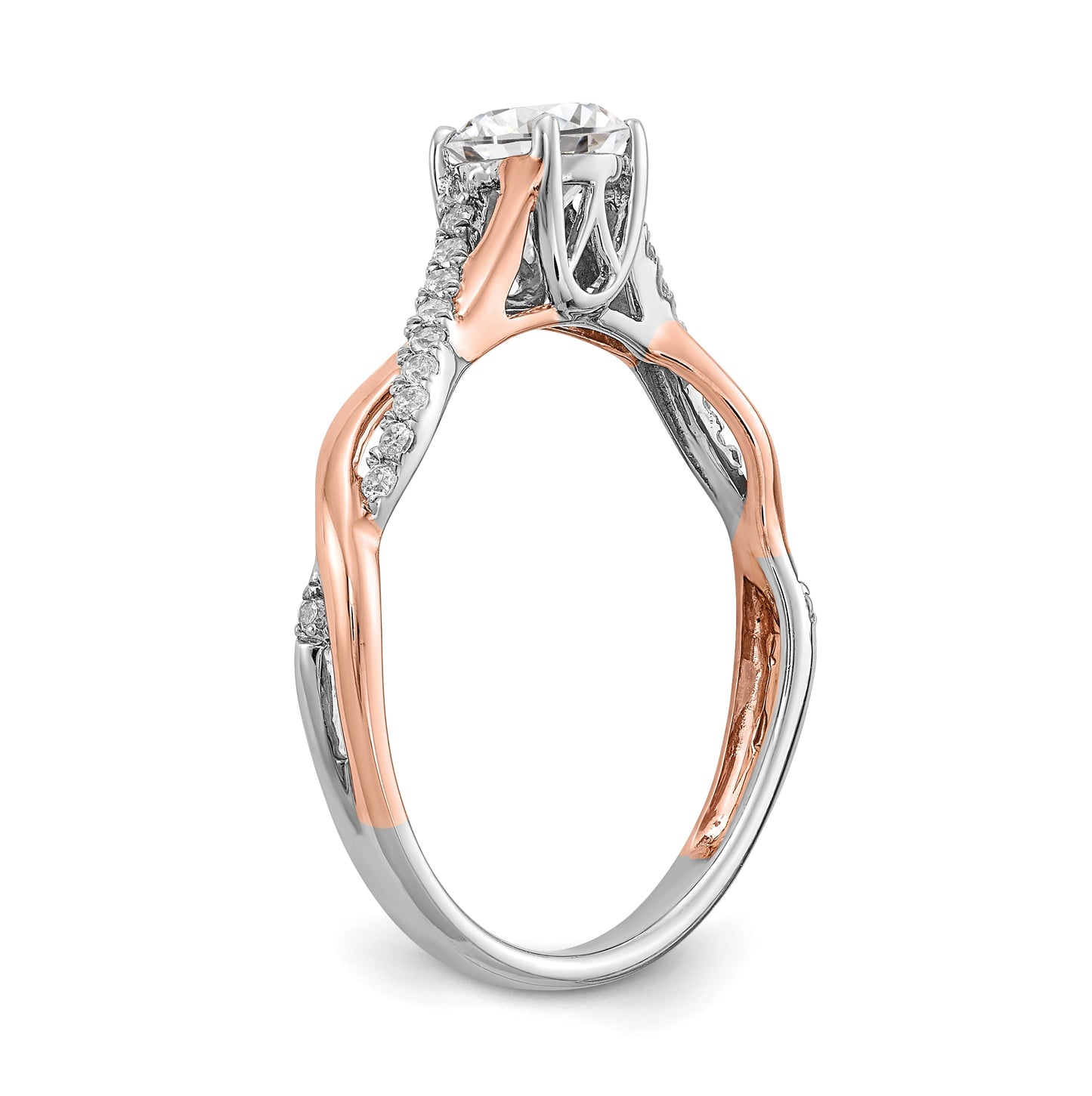 14k White and Rose Gold Criss-Cross (Holds 1/2 carat (5.2mm) Round Center) 1/8 carat Diamond Semi-mount Engagement Ring