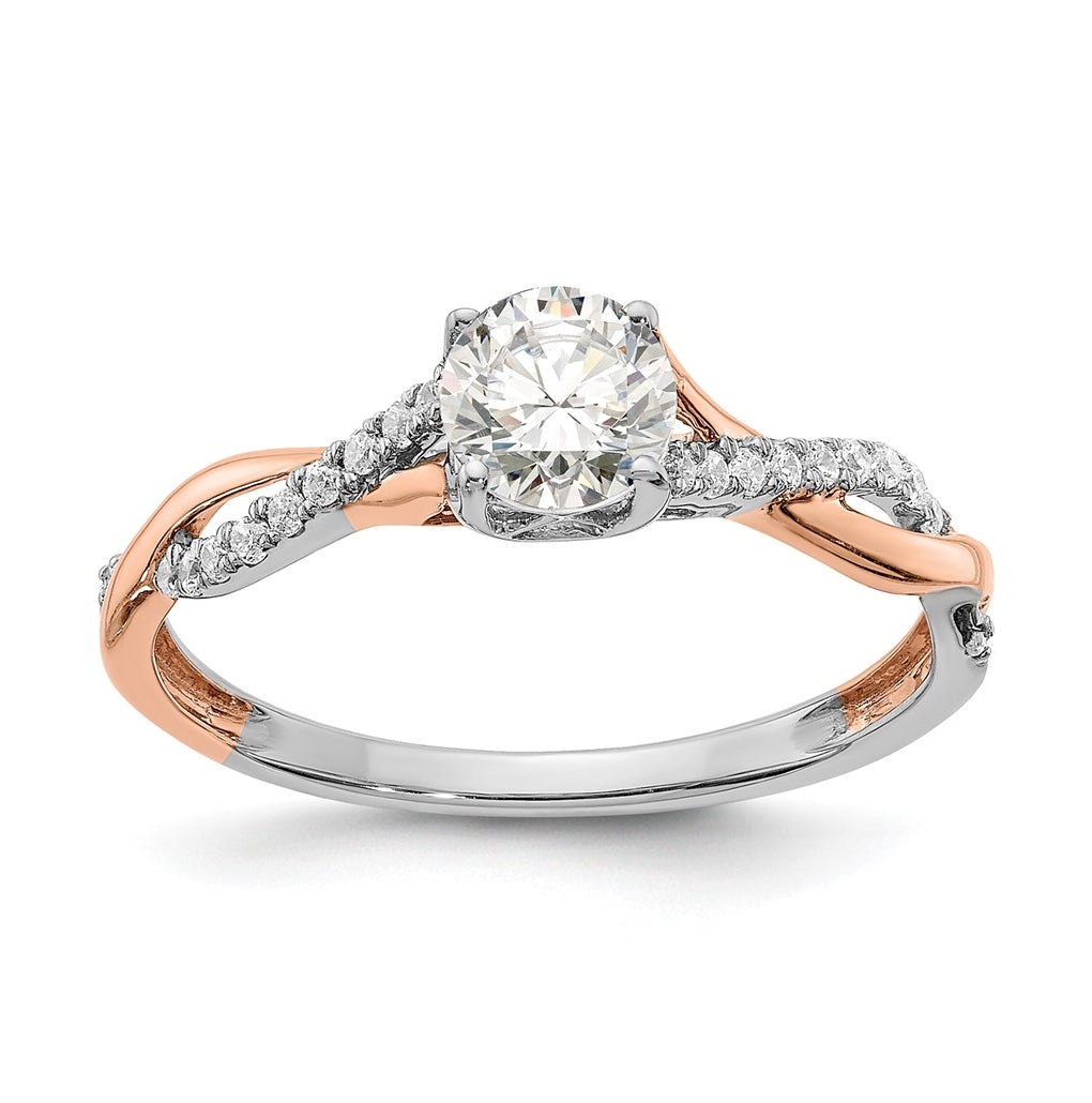 14k White and Rose Gold Criss-Cross (Holds 1/2 carat (5.2mm) Round Center) 1/8 carat Diamond Semi-mount Engagement Ring