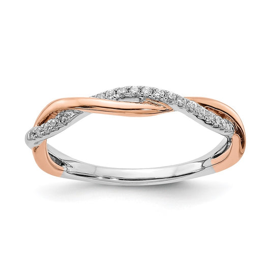 14k White and Rose Gold Criss-Cross 1/10 carat Diamond Complete Wedding Band