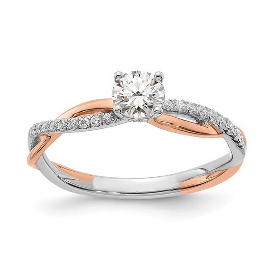 14k White and Rose Gold Criss-Cross (Holds 3/8 carat (4.7mm) Round Center) 1/10 carat Diamond Semi-mount Engagement Ring