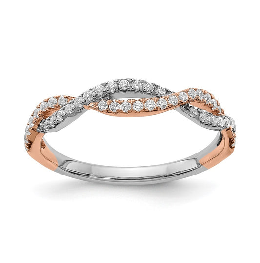 14k White and Rose Gold Criss-Cross 1/4 carat Diamond Complete Wedding Band