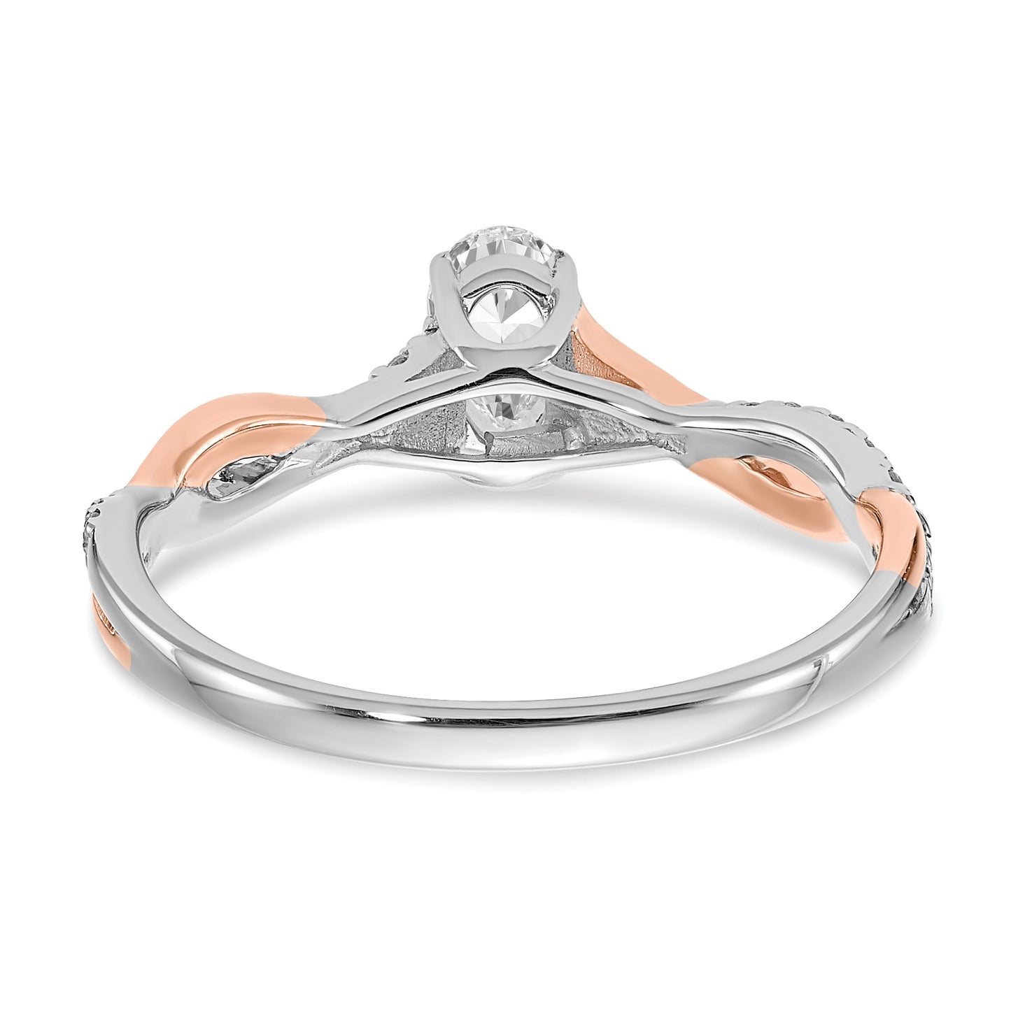 14k White and Rose Gold Criss-Cross (Holds 3/8 carat (5.8x3.8mm) Oval Center) 1/8 carat Diamond Semi-mount Engagement Ring