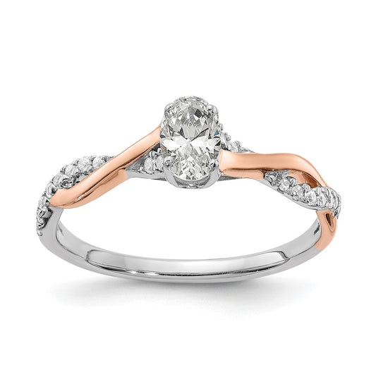 14k White and Rose Gold Criss-Cross (Holds 3/8 carat (5.8x3.8mm) Oval Center) 1/8 carat Diamond Semi-mount Engagement Ring