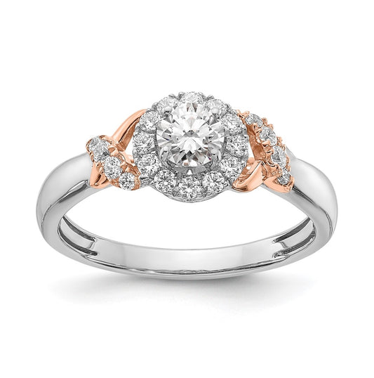 14k White and Rose Gold Halo Plus (Holds 1/3 carat (4.5mm) Round Center) 1/3 carat Diamond Semi-mount Engagement Ring